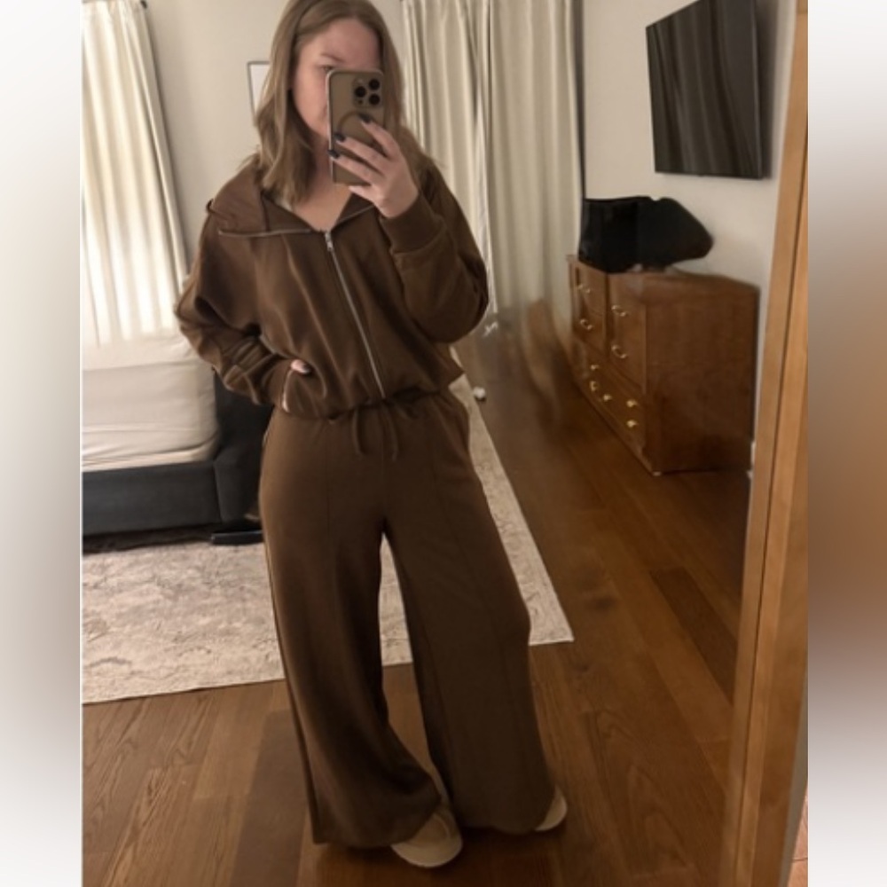 Zenana Outfitters Soft Scuba Chocolate Brown Hoodie & Wide Leg Joggers SET - Picture 1 of 5